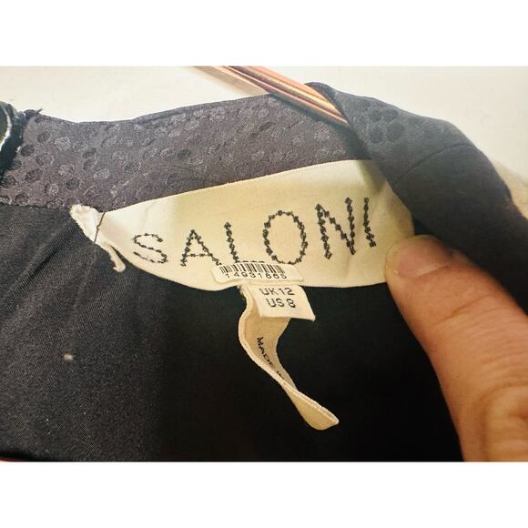 SALONI Tabitha 100% Silk Black Red A-Line Skirt Cutout Scalloped Bodice Dress 8 - Picture 13 of 15